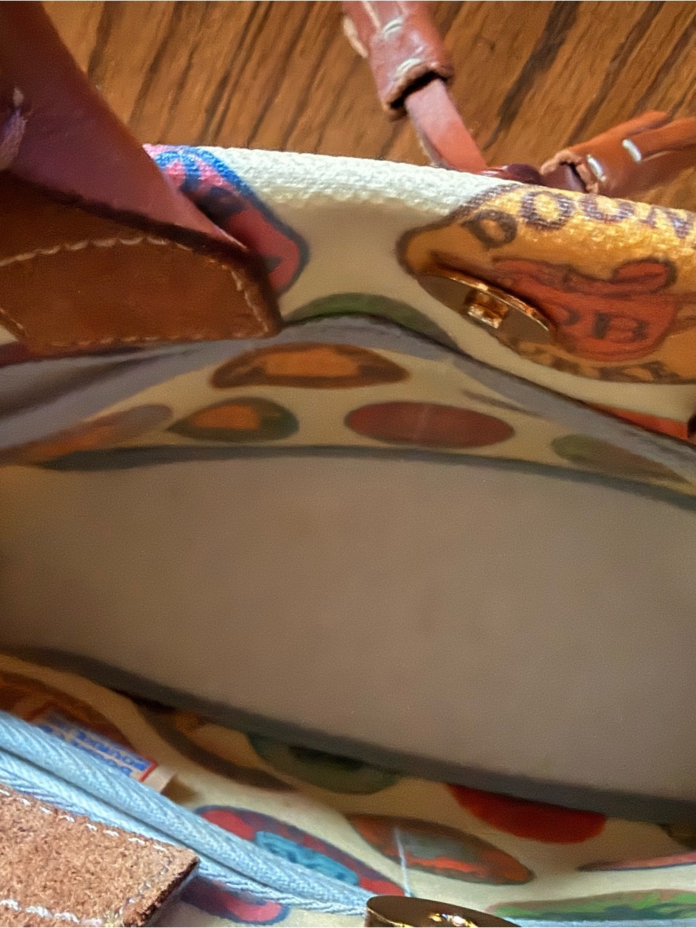 Dooney & Bourke Multicolor Logo Circle Tote with Brown Leather Trim - Picture 3 of 6
